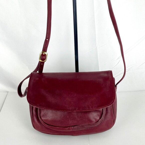De Mura Leather Purse Shoulder Bag Multi-Pockets Burgundy Red Satchel Handbag - Picture 1 of 10